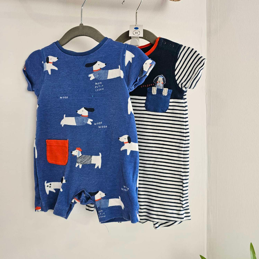 Mothercare 2 Pack Blue Summer Rompers