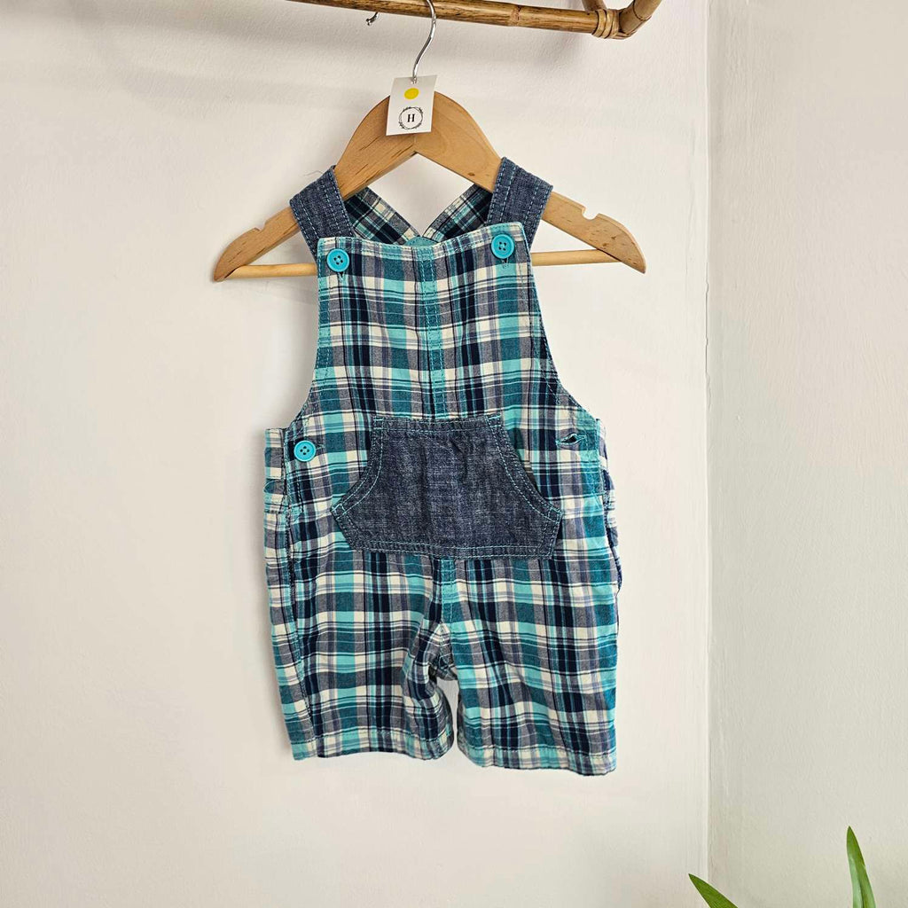 M&S Blue & Turquoise Check Dungarees