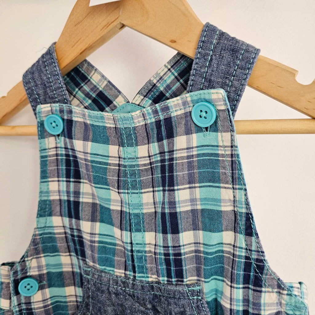 M&S Blue & Turquoise Check Dungarees