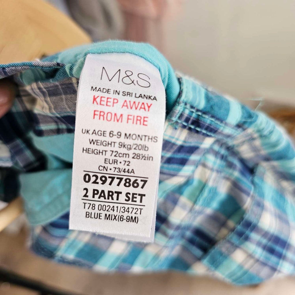 M&S Blue & Turquoise Check Dungarees